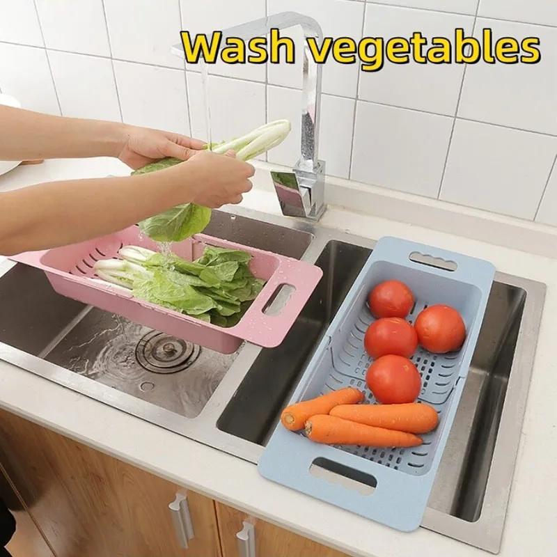 

Kitchen Retractable Sink Drain Rack Drain Basket Dish Shelf Multi-functional Vegetable Fruits Wash Basin Filter Basket