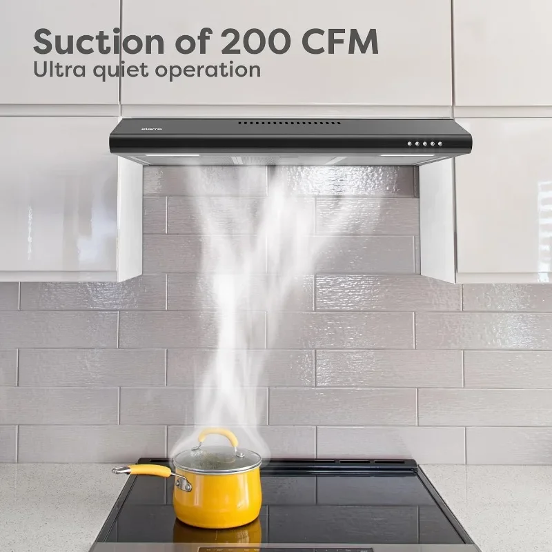 Black Range Hood 30 inch Under Cabinet Ductless Range Hood Vent for Kitchen with Anti-fingerprint Design, 3 Speed Exhaust 4