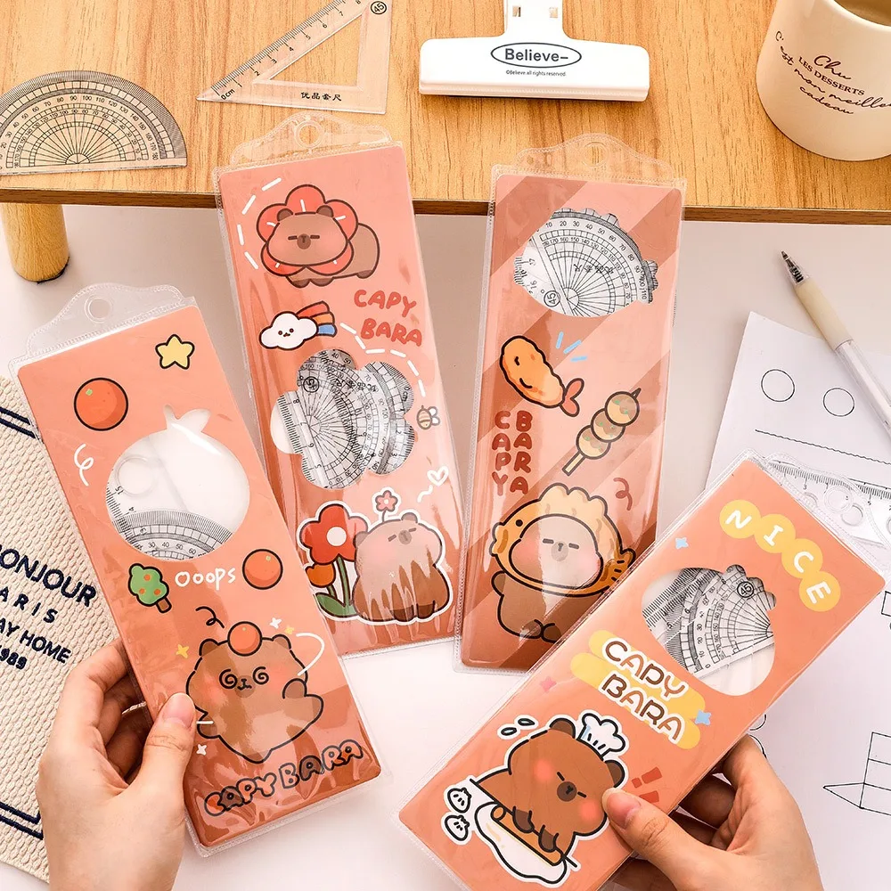 2/4/8세트 자 세트 학생용 귀여운 학교용 미학상 수상 학습 선물 기하학 도구 각도기 포함 어린이 수학 측정용