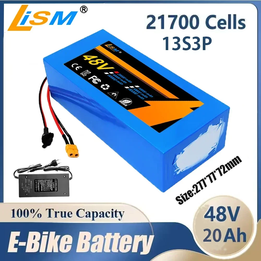 48V 20Ah 21700 lithium battery pack 13S3P 20000mAh 800-1000W High power Ebike battery 54.6V Electric bicycle BMS+Free charger bluetooth earbuds,wireless earphones,wireless headphones