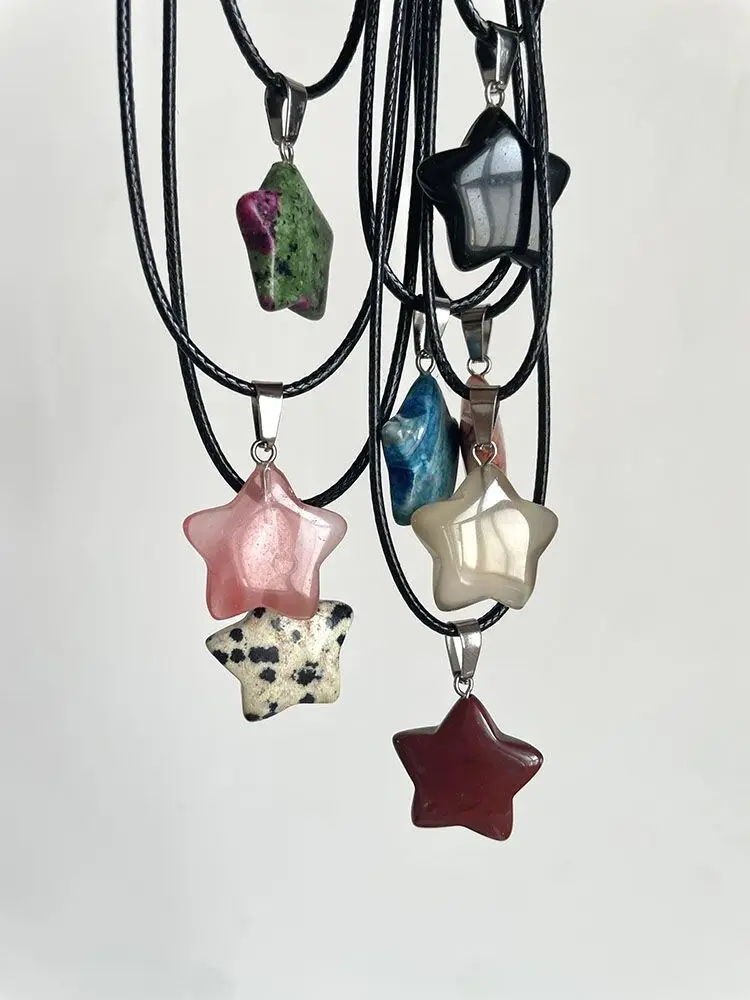 Natural Stone Hexagon Pendant Necklace Crystal Rose Quartz Opal Star for Women Fluorite Lapis Bullet Pendulum Trend Jewelry Gift
