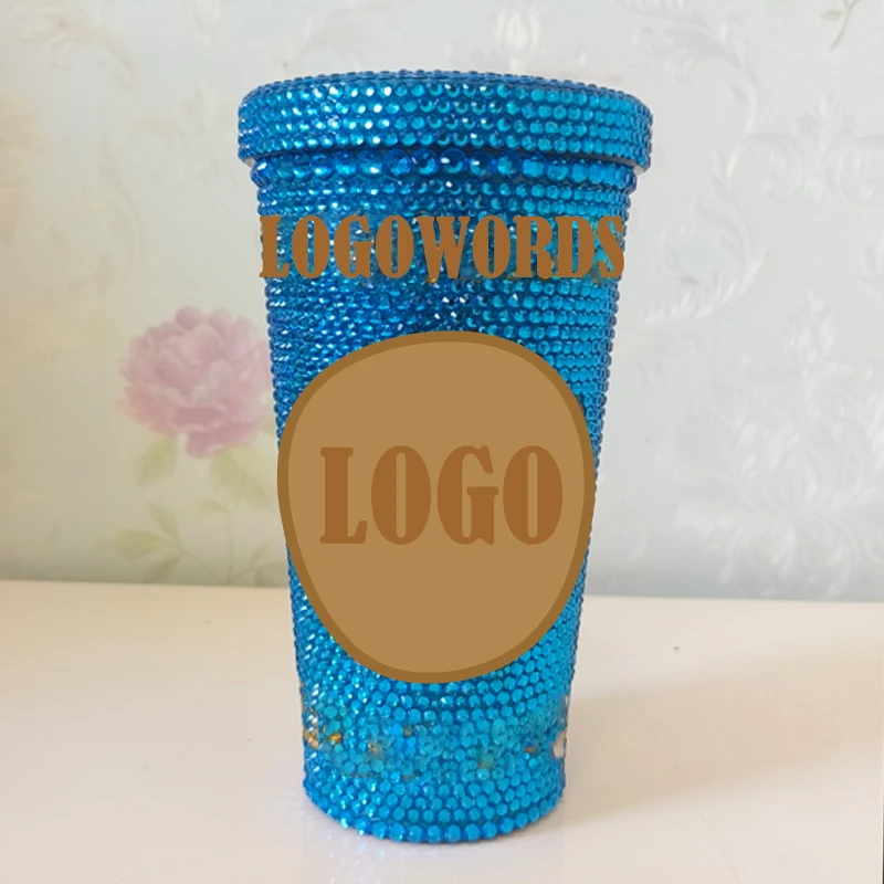 Luxuriöser, mit Strass besetzter Edelstahl-Strohhalmbecher, funkelnde 500-ml-Thermoskanne aus Glas mit Strasssteinen, modische Kaffeetasse – Detail 1