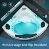 Acrylic Whirlpool Bathtub - Fan Shaped Corner Back to Wall Freestanding Whirlpool Tub, Therapy Hydro-Massage Soaking Tub with 4
