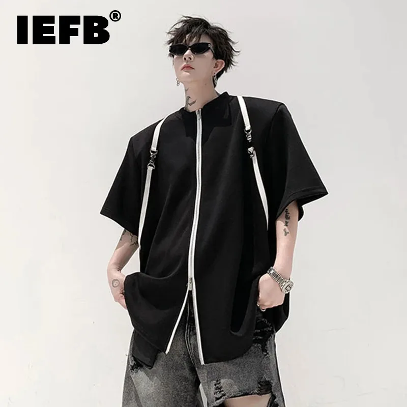 

Новая модная мужская футболка IEFB с круглым вырезом и ремнем для мужчин, Свободный Топ с коротким рукавом, нишевой дизайн, лето 28W3331
