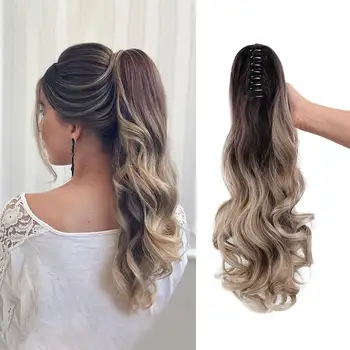 Clip per artiglio per estensione coda di cavallo riccia in 24 "Estensione per capelli coda di cavallo Estensione sintetica per coda di cavallo ondulata Soffici posticci naturali