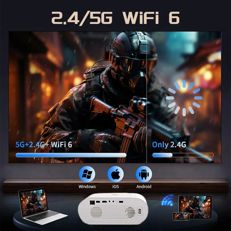 Buyzco H8 Projector portable projector 4K Native1080P Full HD Android 11 With WiFi 6 Smart 15000 Lumens Auto Focus HDR10+ Home Theater