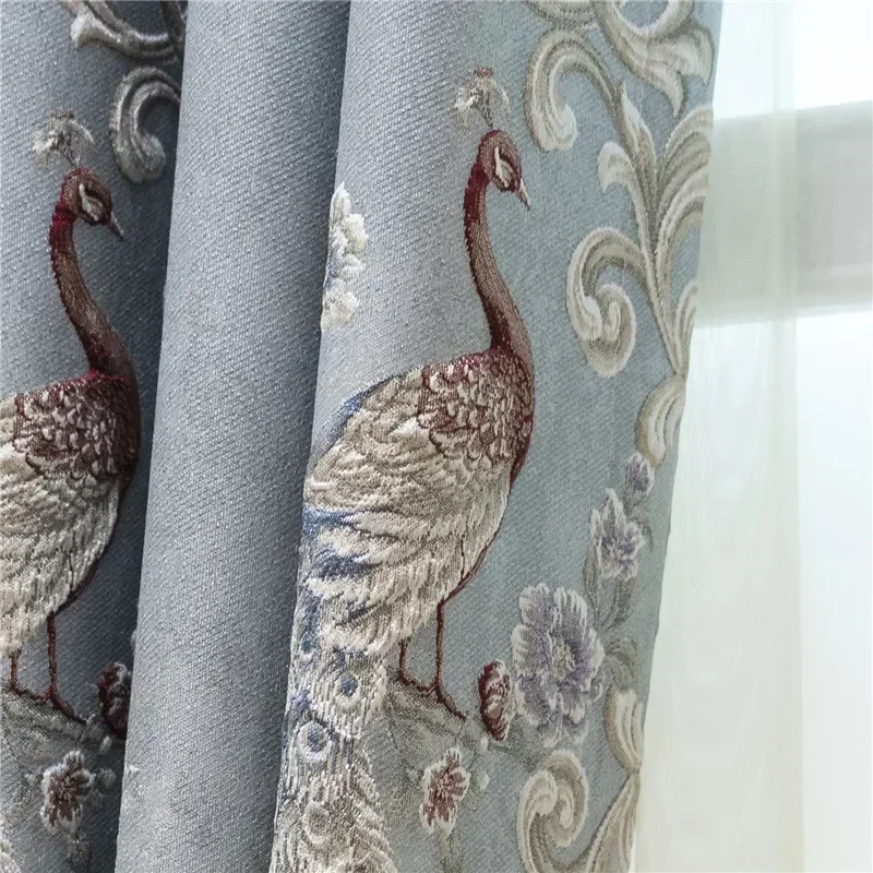 Luxurious Blue Jacquard Curtains for Living Room Bedroom Villa Thickened Blackout High Quality Customizable Curtains Tulle Decor 2
