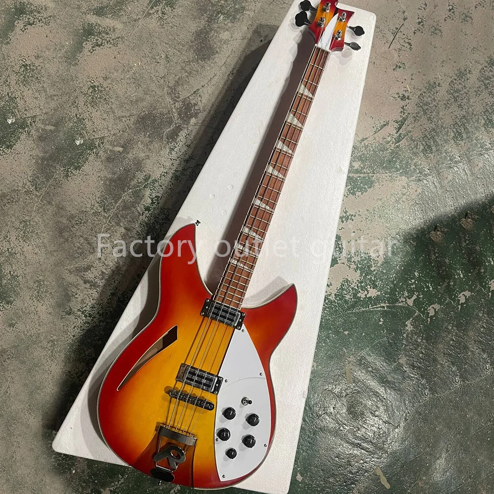

Cherry Sunburst 4 Strings Semi Hollow Electric Bass Guitar with Rosewood Fretboard Customizable