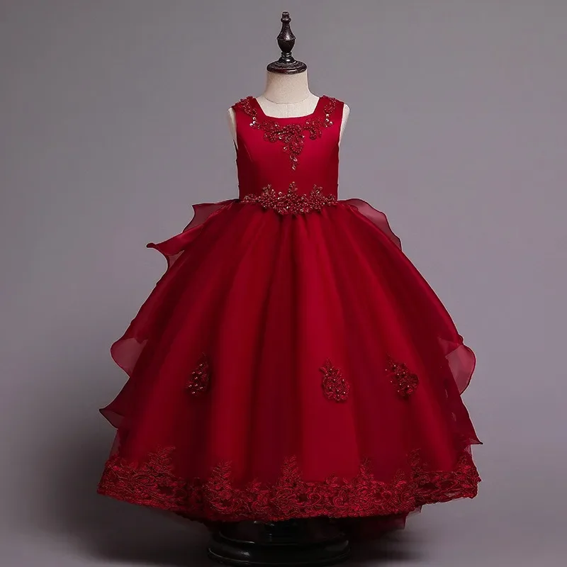 

Children Dress Skirt Flat Tail Long Tail Princess Skirt Print Party Summer Girl Flower Catwalk Prom Skirt Birthday Evening Dress