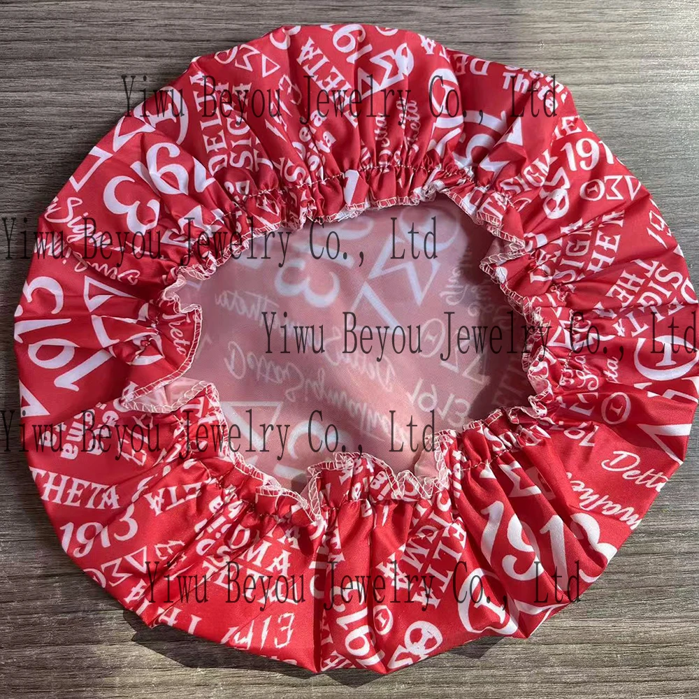 Greek alphabet sisters sorority red and white bath cap night cap 3