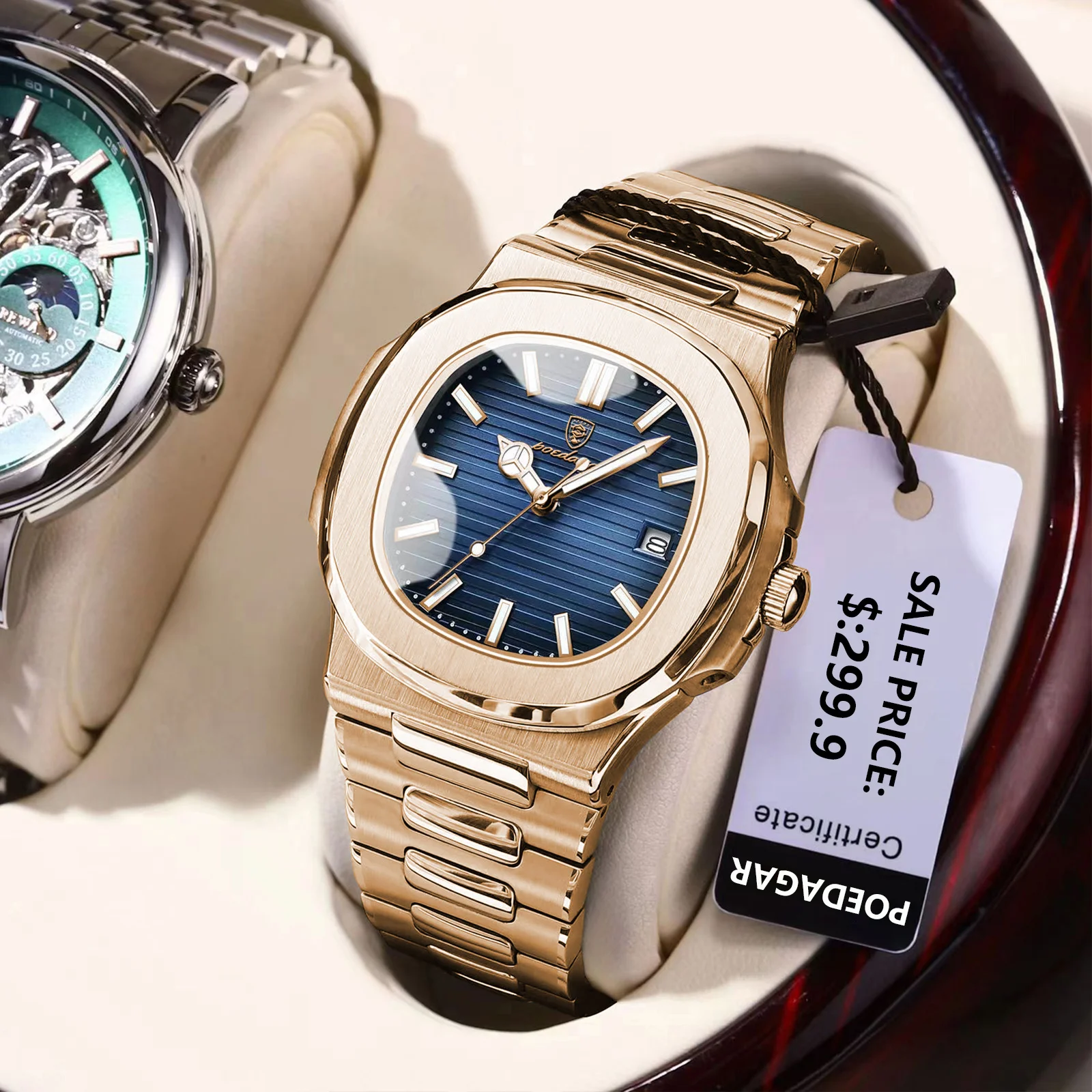 POEDAGAR Fashion Business Man Watch Waterproof Luminous Date Stainless Steel Men Quartz Watch Luxury Square Men’s Watches Reloj BEST SELLERS