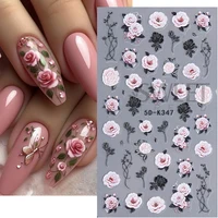 5D Embossed Nail Stickers Valentine‘s Day Red Rose Flower Self-Adhesive Sliders Decals Simple Ladies Manicure Decoration Foils 2