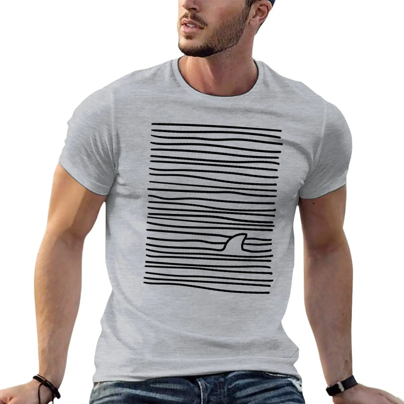 

New Minimal Line Drawing Simple Unique Shark Fin Gift T-Shirt Short sleeve customized t shirts men clothings