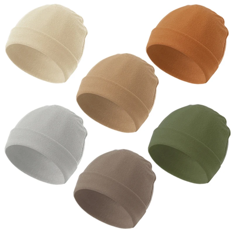 0-6M Newborn Hospital Hat Baby Beanies Cap Solid Color Infant Cotton Hats Autumn Winter Windproof Headwear Infant Shower Gift 3
