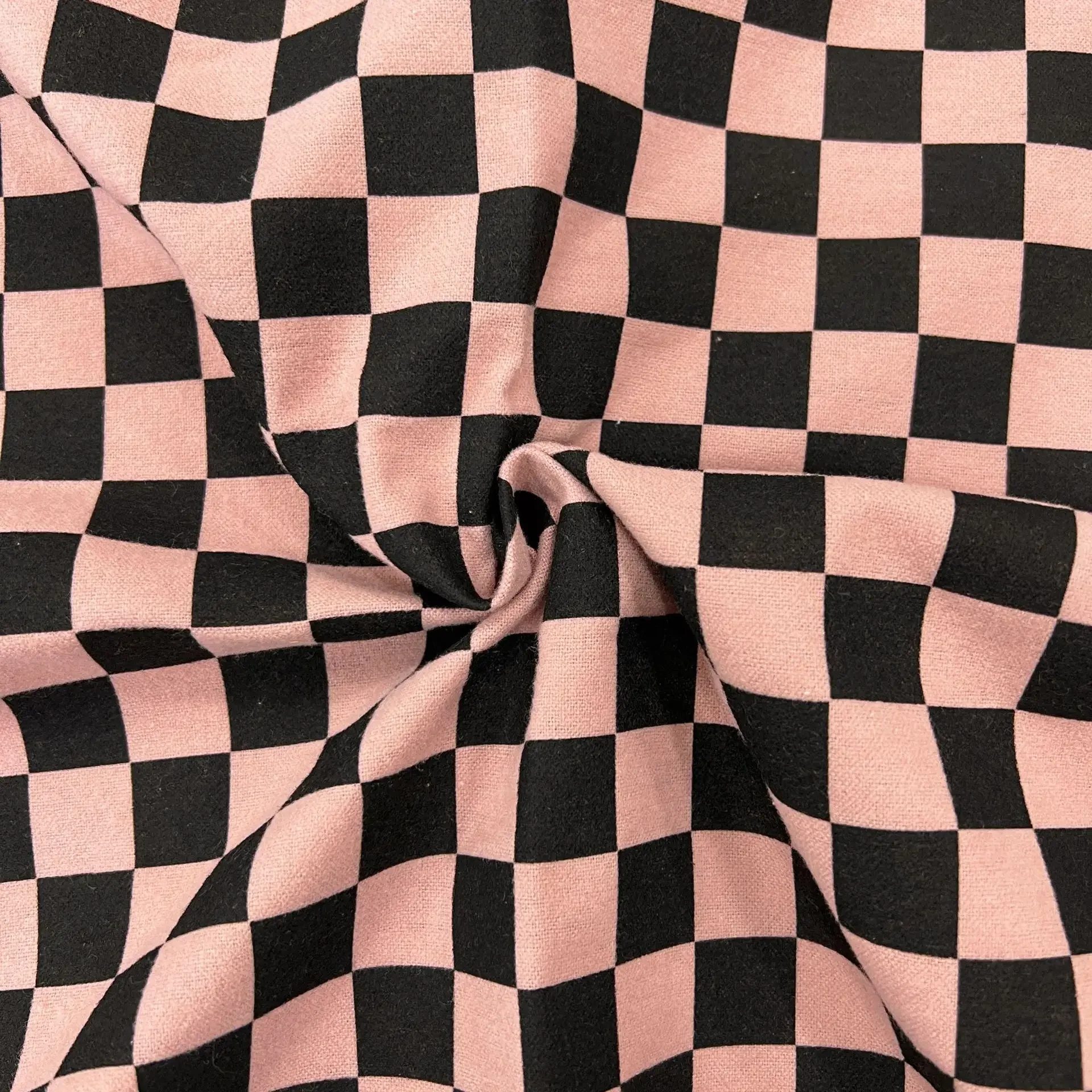 Cotton Flannel Printed Fabric 2cm Square Grids Children's Clothing Women's Apparel Fashionable Soft Texture Material