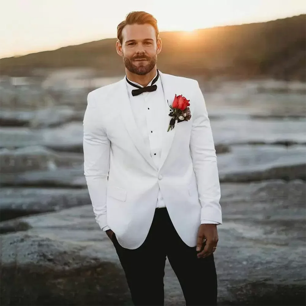 

Mens White Suit Groom Tuxedos Slim Fit Business Casual Party Suit For Men Shawl Lapel 2 Piece （Blazer+ Pants）Costume Homme