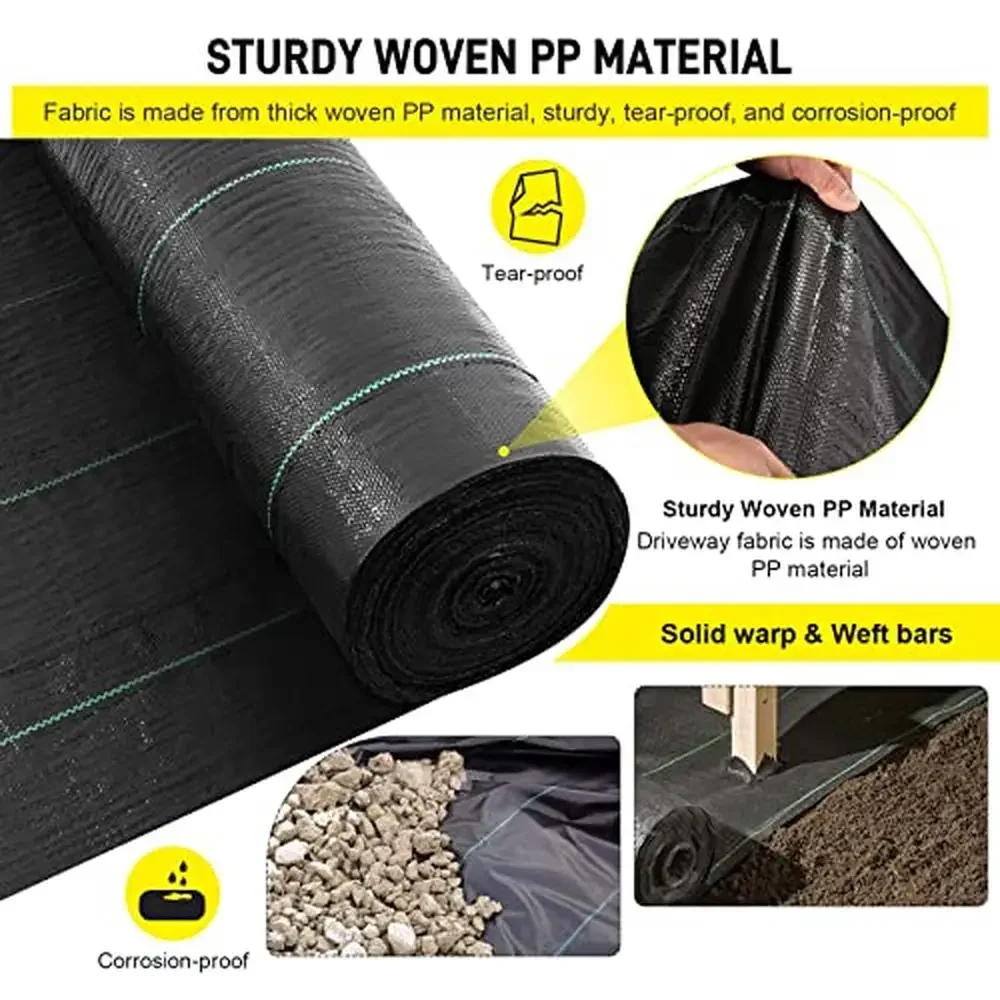 Commercial Grade 13x115 ft Woven Weed Barrier Fabric Driveway French Drain Heavy Duty Landscape Control Mat Durable 3.5OZ Road