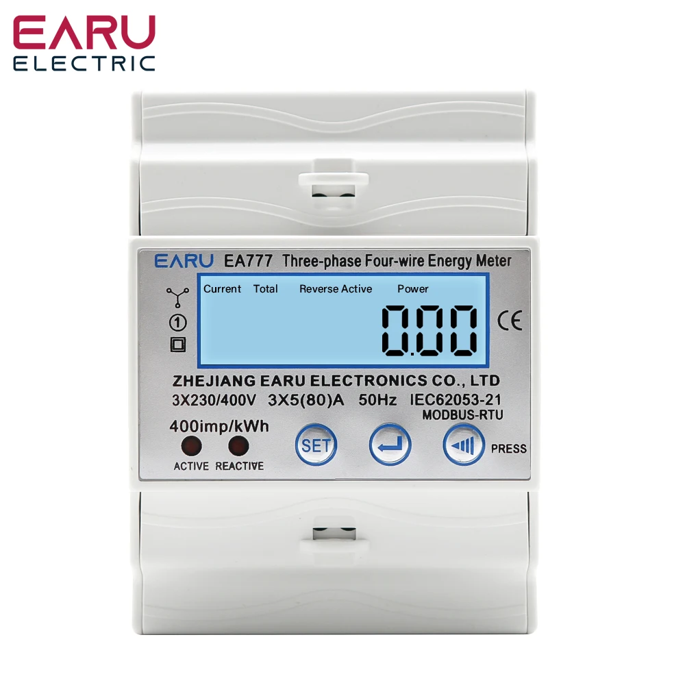 

4P 3 Phase 4 Wires Two-way Bilateral Energy Meter Electricity Usage Meter Din Rail AC 3*230/400V LCD Multifunction Display