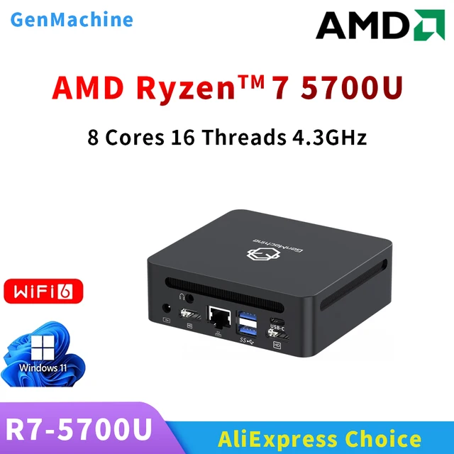 GenMachine Mini PC Ryzen 5700U Support Windows 11 DDR4 3200MHz RAM AMD WiFi6 bricolage ordinateur de jeu Pc de jeu Mini Pc Ordenador 1