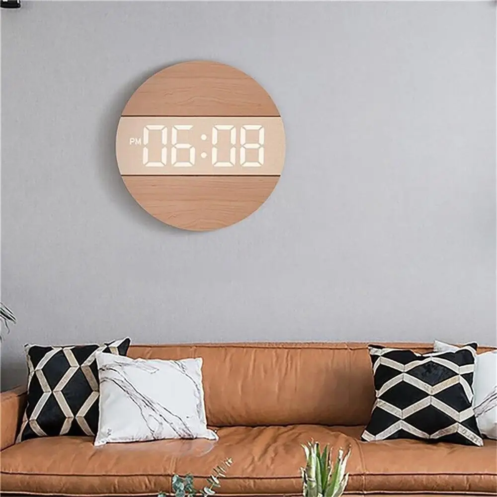 LED Digital Wall Clock Temperature Date Time Display Mute Creative Clock for Living Room Bedroom Nordic Style Hanging