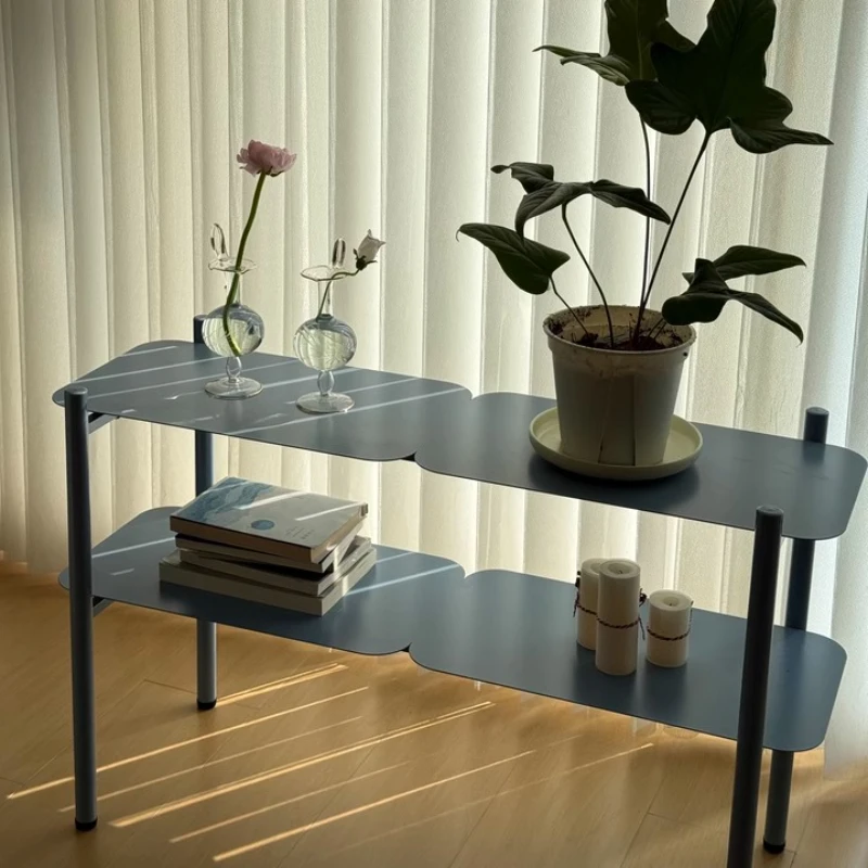 Nordic Blue Plant Shelf Double Layers Book Storage for Living Room Bedroom Corner Display Rack for Modern Aesthetic Flower Stand