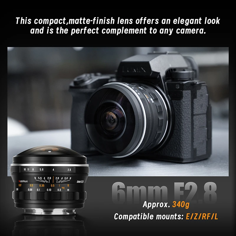 AstrHori 6mm F2.8 풀프레임 원형 어안렌즈 초광각 수동 프라임 카메라 렌즈 ( E, 캐논 RF, 니콘 Z, 루믹스 마운트 호환)
