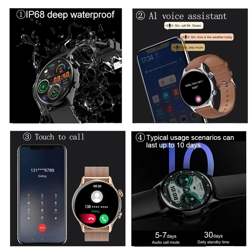 Ʈ ġ  AMOLED HD ũ ׻ ÷  ȭ IP68   ƮϽ  Smartwatch