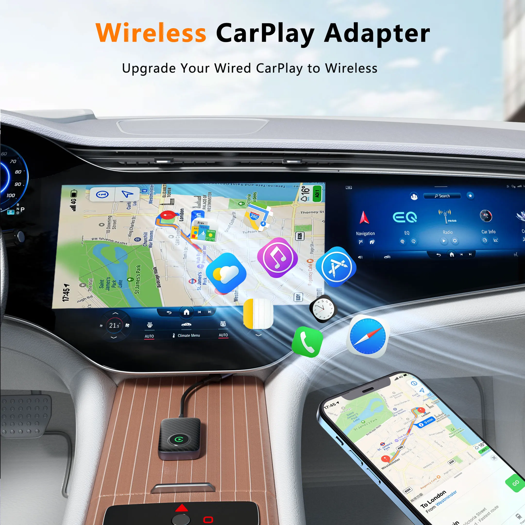 Wireless CarPlay Adapter , Converts Factory Wired CarPlay to Wireless, Plug and Play Car Play Wireless Adapter for Apple iPhone