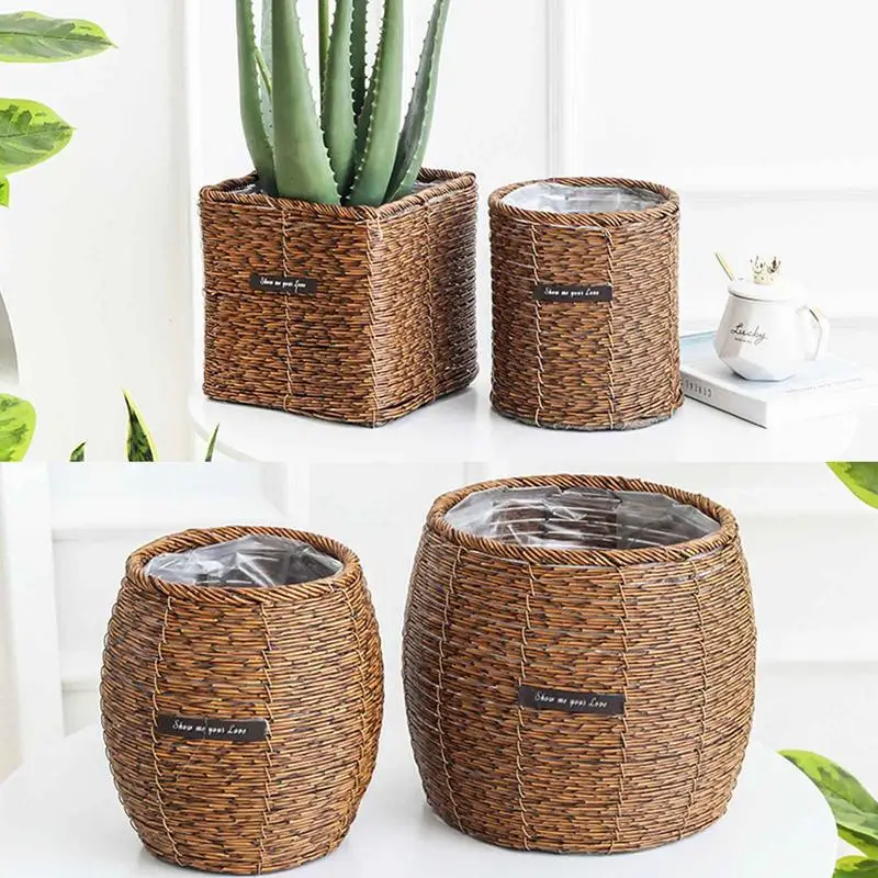 

Woven Flower Pot For Indoor Plants multi-purpose imitation woven baskets Modern desktop flower pots Storage Basket Decor