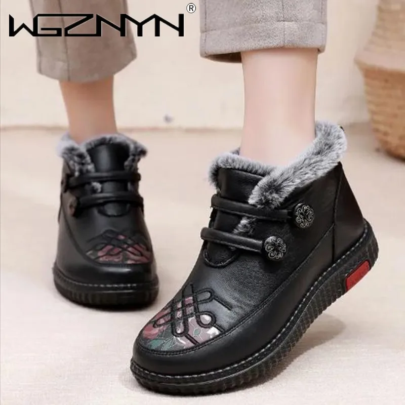 

Winter New Leather Waterproof Snow Boots Women's Camouflage Plus Velvet Warm Short Boots Ladies Casual Lightweight Flat Boots