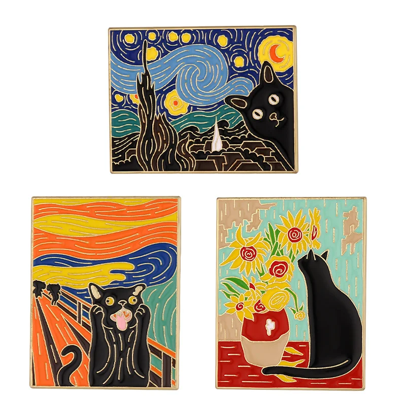 Oil Painting Enamel Pins Starry Sky Flower Black Cat Lapel Pin Clothes  Metal Brooch Badge for Friends Hat Jewelry Wholesale - AliExpress