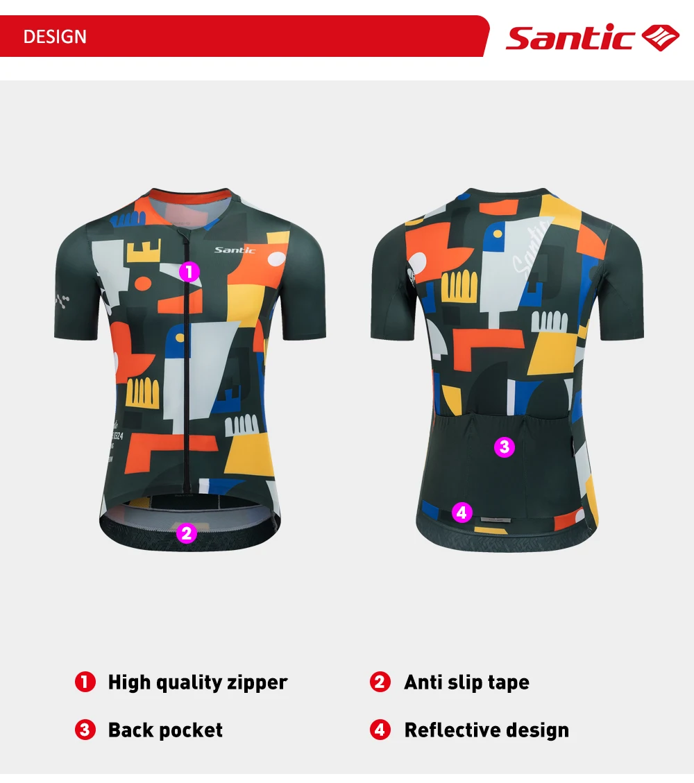 Santic Sommer-Radtrikots für Herren, kurzärmelig, Radtrikot, Kleidung, Fahrrad-Shirt, MTB-T-Shirts, schnell trocknend – Detail 2