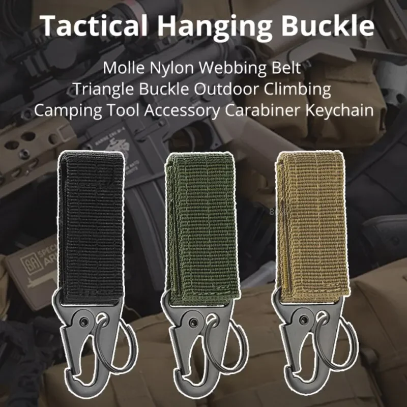 Tactical Hanging Buckle Molle Nylon Webbing Carabiner Belt Triangle Keychain 2pcs for Outdoor Climbing Camping Tool Accessory