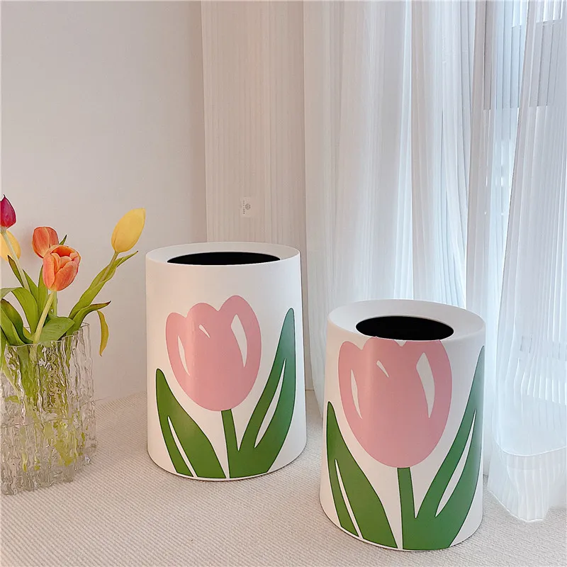

INS Tulip Large Double-Layer Trash Can, Waterproof Waste Bin, Kitchen Bedroom Sundries Bucket Box, Furniture TrashCan, 12L