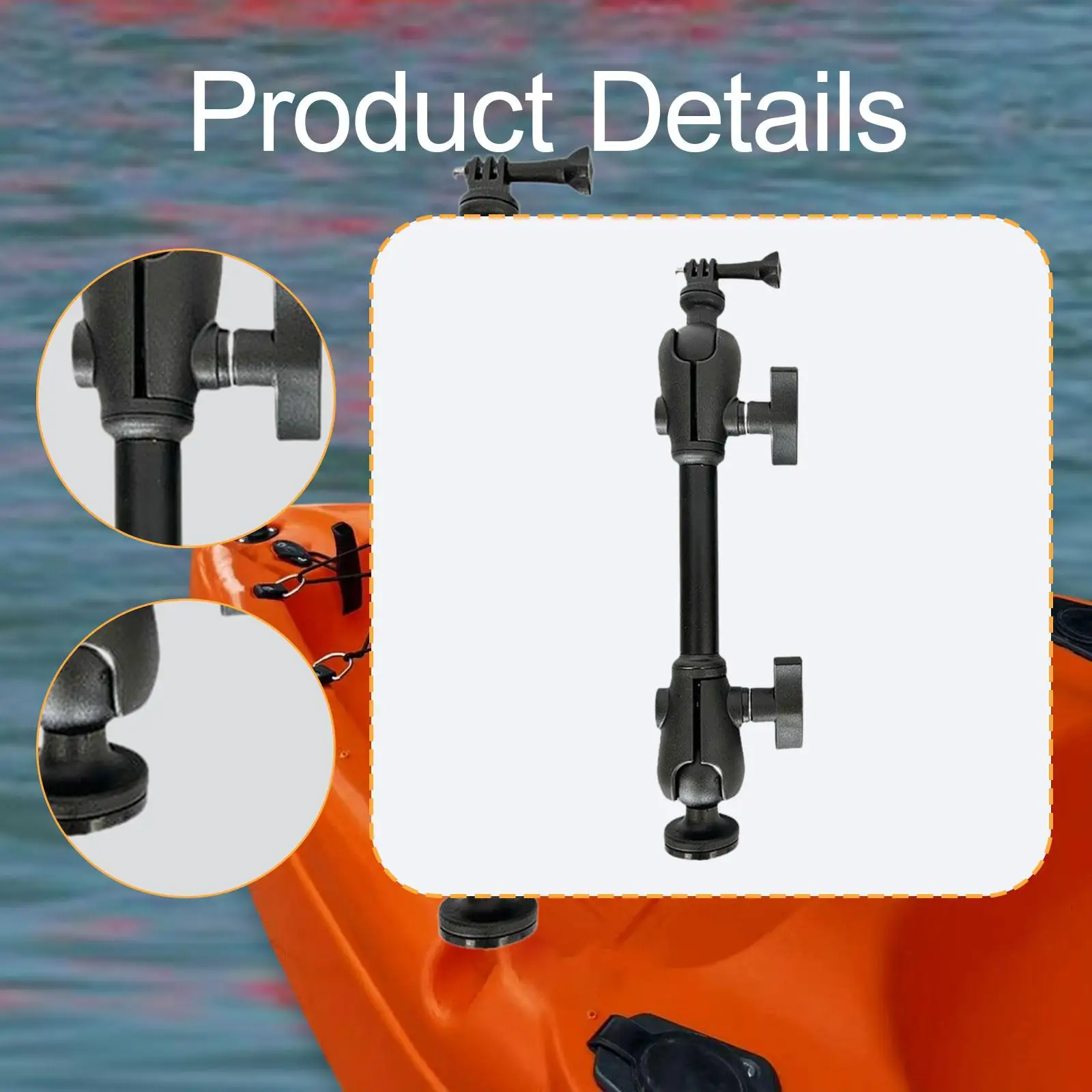 Fixation solide en PVC du support de caméra d'action pour kayak, vue détaillée des attaches