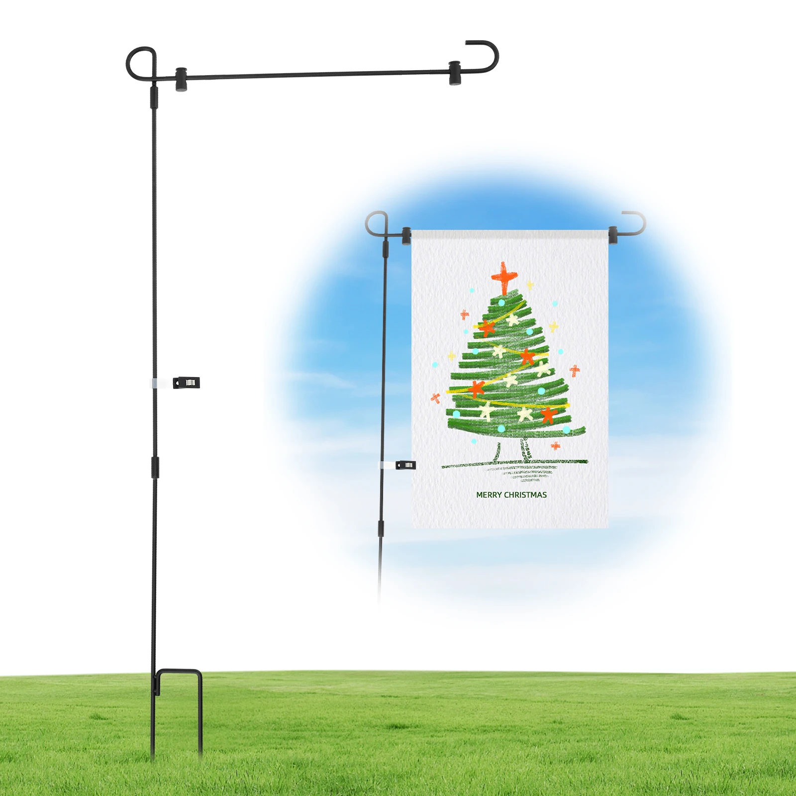 Garden Flag Holder Stand 34inch Rust Resistant Wrought Iron Flag Poles with Anti Wind Clips for 13inch Flags for Yard Lawn Decor