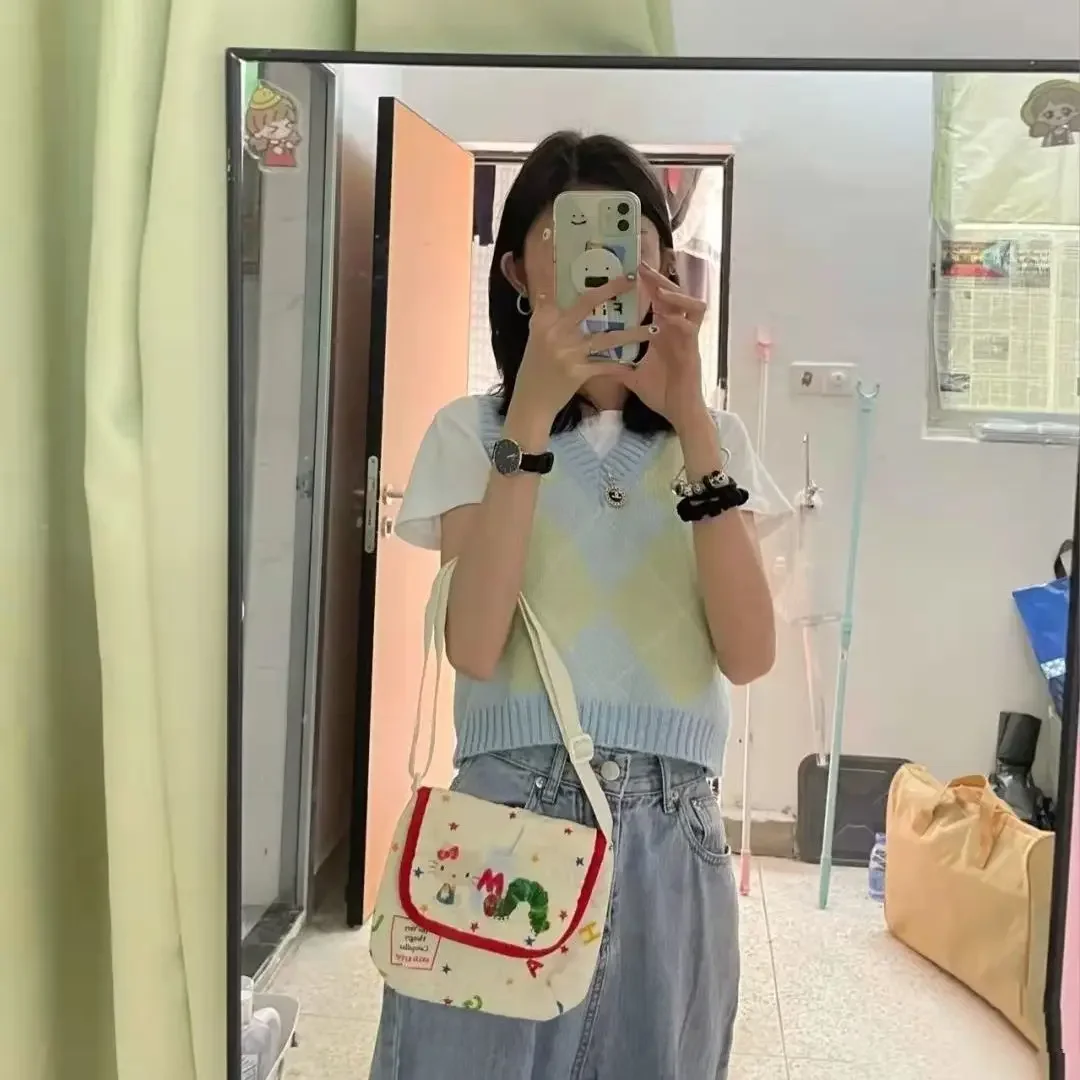 Backpacks For Women Kawaii Mini Cute Anime Hello Kitty All-Matching Embroidered Sweet Shoulder Underarm Cosmetic Bag