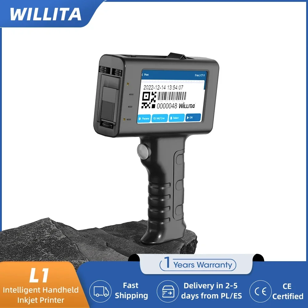 WILLITA L1 Handheld Inkjet Printer 12.7mm Portable Marking Machine QR Bar Batch Code Date Number Logo Expiry Date Label EU Stock