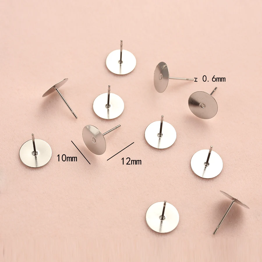 200pcs Stainless Steel Blank Pad Flat Earring Post Studs Base Pins with Ear  Back