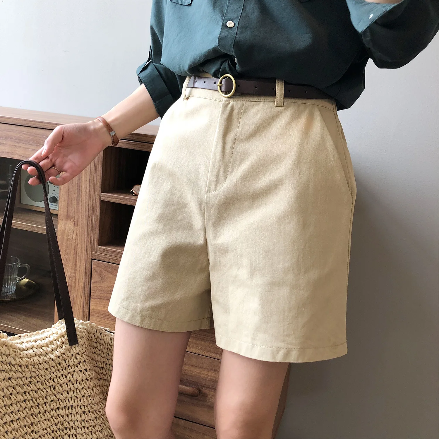 american eagle shorts 2022 Summer New Casual Women Shorts Fashion High Waist Straight Shorts Femme Elastic Waist Baggy Cotton Wide Leg Pants Send Belt levis shorts