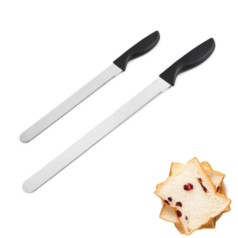 Baking Tool Baking Accessories Baking Spatula Bread Cutter 10/12 Inches Bread Knife Spatula Plastic Handle Stainless Steel Serrated Cake Cream Toast Slicer Baking Tool