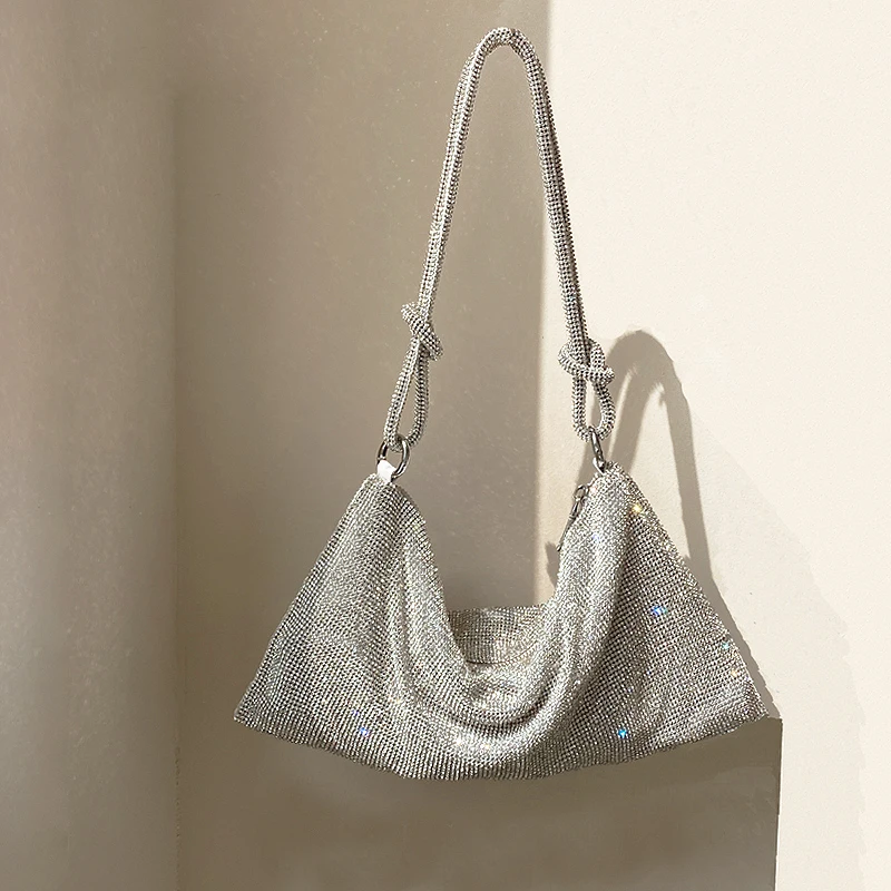 

Luxury Designer Evening Bags for Women Ladies Hand Bags Silver Crystal Shoulder Bag Purses and Handbags Rhinestone Clutch Purse