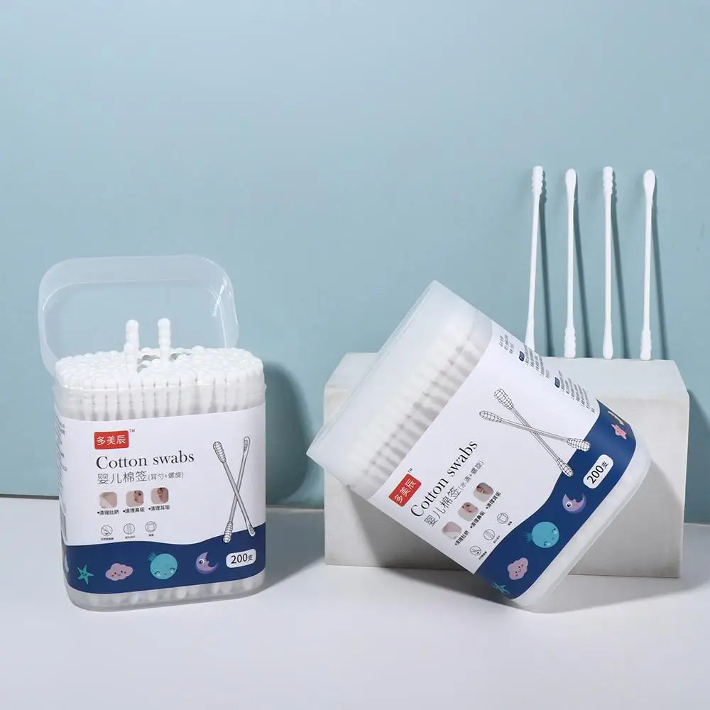 Cotton Swabs 200pcs/box Baby Cotton Swab Newborn Disposable Ear Nose Scoop Double Head Cotton Tip Fluorescent Agent Free Baby Bub