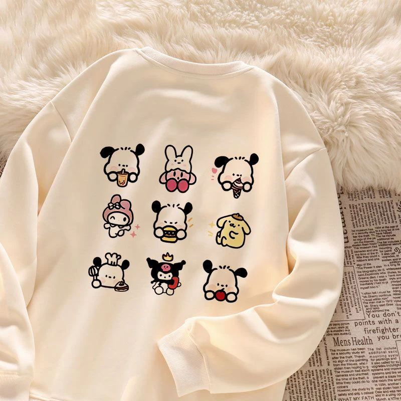 

Кавайная Толстовка Sanrio почтоко с мультяшным принтом женское Свободное пальто оверсайз Модный Топ с длинным рукавом с аниме принтом милые подарки на день рождения