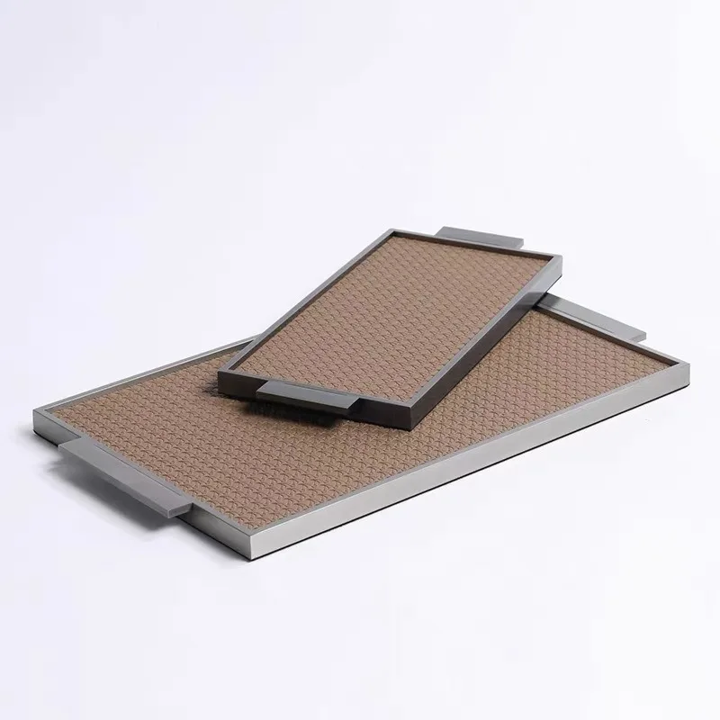 Rectangular Metal Tray Simple Modern Leather Tray Model Room Decoration Family Living Room Coffee Table Storage Home Organizer 3