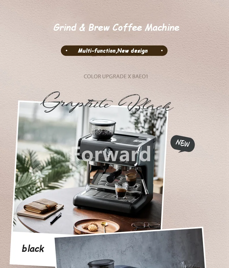 Description Picture 3 of item250g Bean Hopper 30 Level Thickness Adjust Espresso Coffee Machine Electric Grind Brew Coffee Maker Milk Frother 2.8L Water Tank