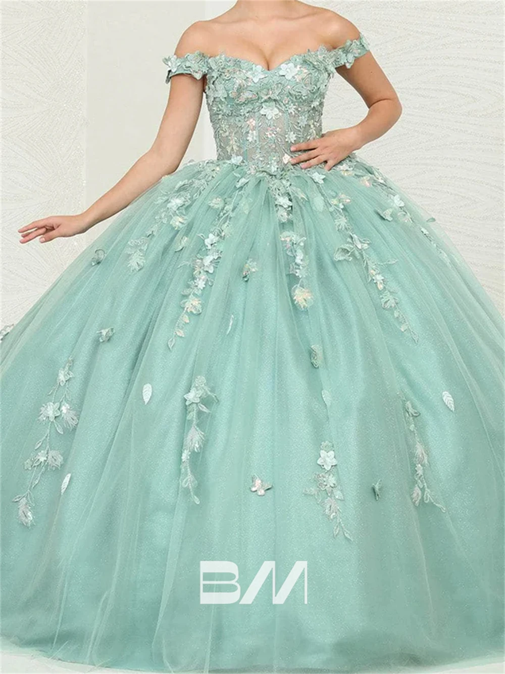 Off-the-Shoulder Floral Sweet 15 Dresses Teenager Party Gown Quinceanera Dress with Appliques Ball Gown Cocktail