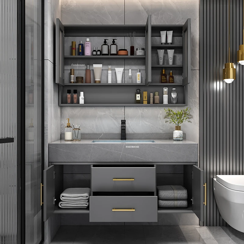 Modern Luxury Smart Bathroom Furniture Cabinets Combination Washbasin Household Design Bathroom Storage Cabinets Slate Cabinet