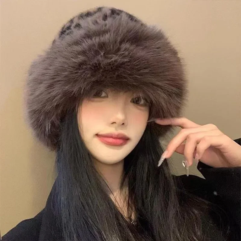 Fur Hat Winter Hat Women Fashion Fur Cap Fur Hat Winter Plush Ear Protection Brimless Plush Fluffy Headwear Skiing Riding
