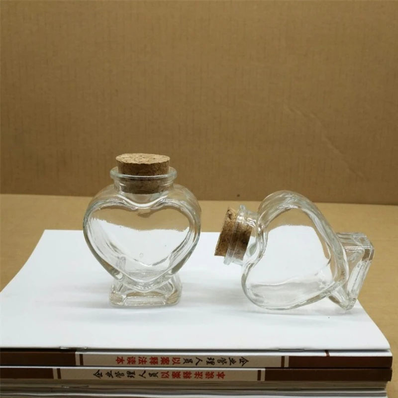 80ml Handmade Candy Bottle Heart-shaped Glass Cork Bottles Soft Rainbow Empty Clear Container Crafts Ornaments Storage